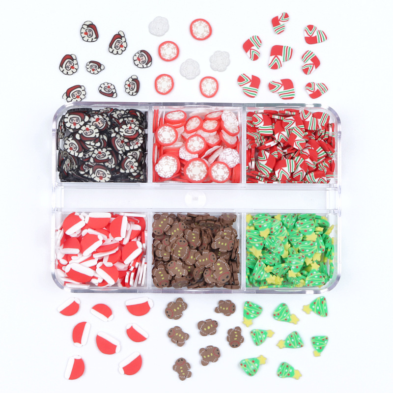 Christmas Polymer Clay Sprinkles Set, 6 Grid Box