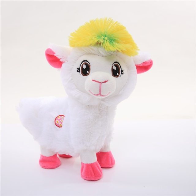 White Llama Plush With Yellow Tuft And Pink Hooves