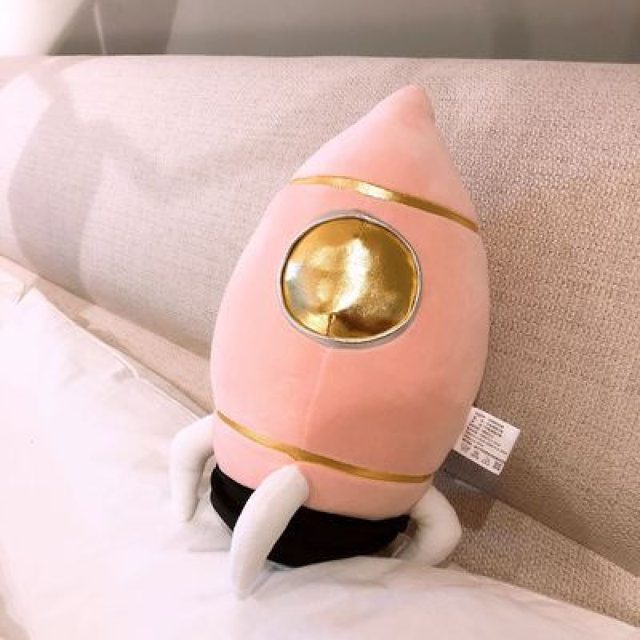 Pink Rocket Ship Plush Pillow