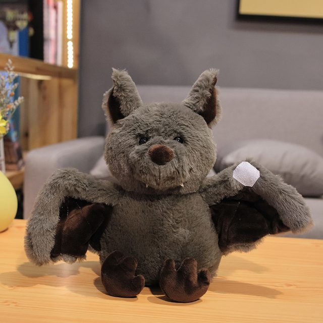 Fuzzy Grey Bat Plush With Spread Wings — photo 4