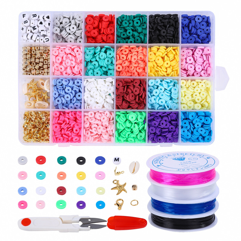 Heishi Clay Bead Box with Letter Beads & Cord