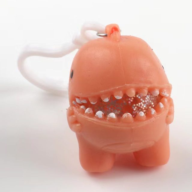 Orange Glitter-Mouth Dino Squishy Keychain