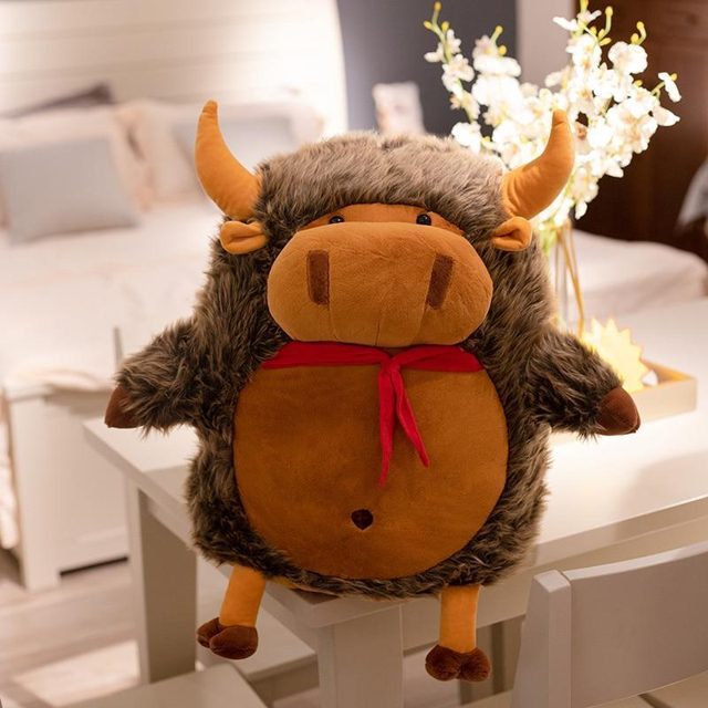 Fluffy Cream Cow Plush With Red Scarf โ photo 4