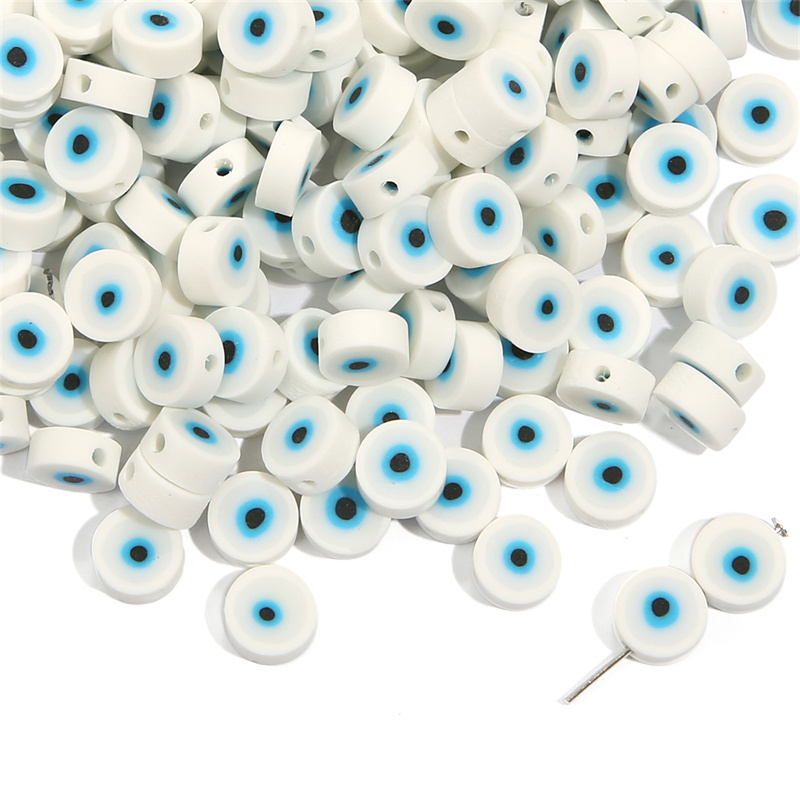 Evil Eye Polymer Clay Beads, White & Blue