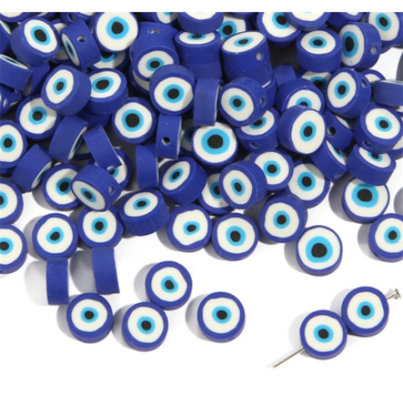 Evil Eye Polymer Clay Beads, White & Blue — photo 3