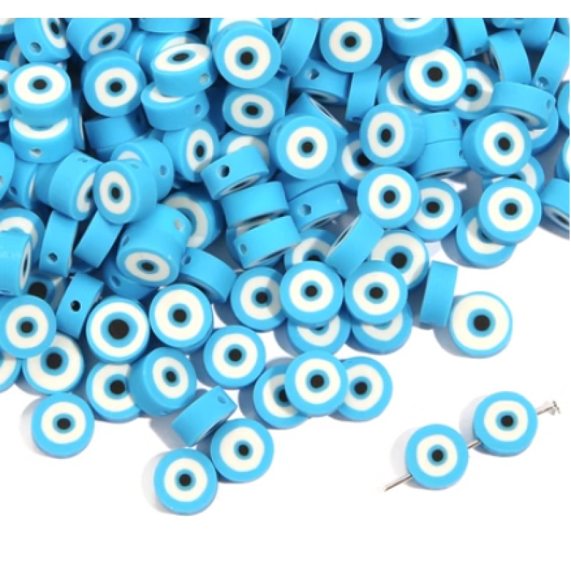Evil Eye Polymer Clay Beads, White & Blue — photo 4