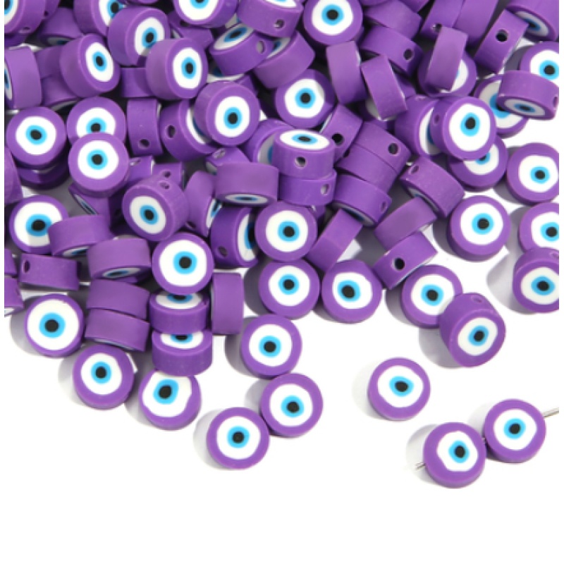 Evil Eye Polymer Clay Beads, White & Blue — photo 5