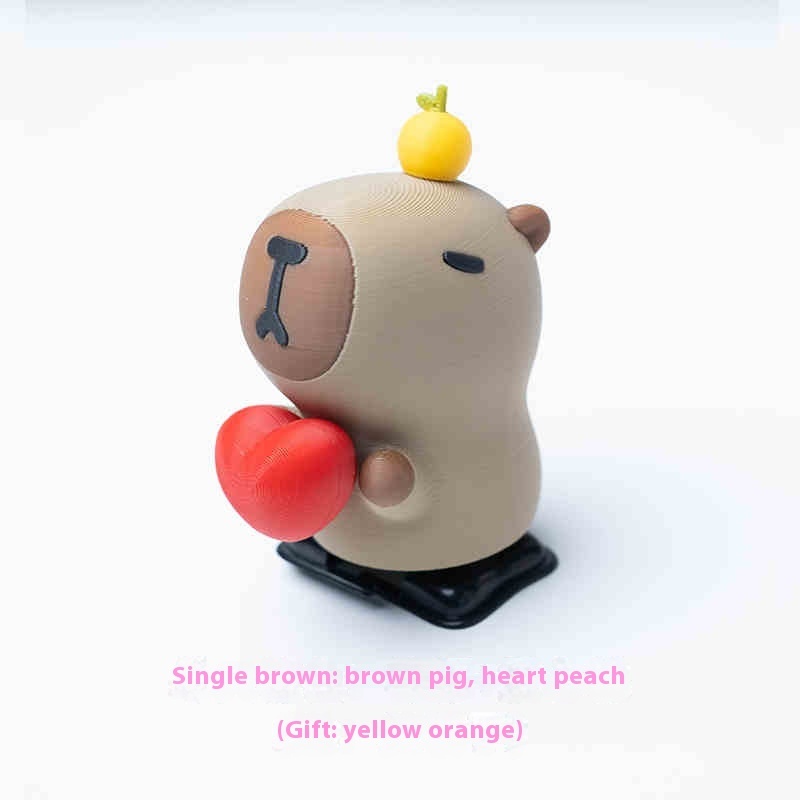 Wind-Up Capybara with Heart 3D-Printed Figure