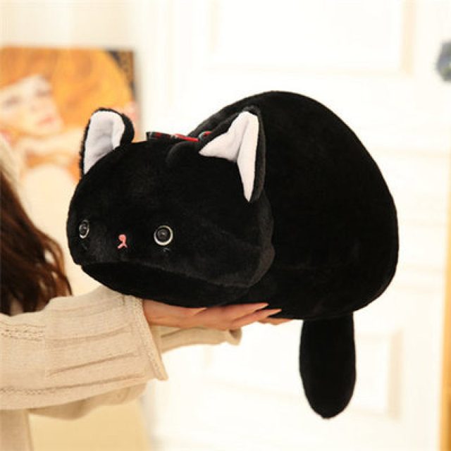 Black Loaf Cat Plushie with Bow
