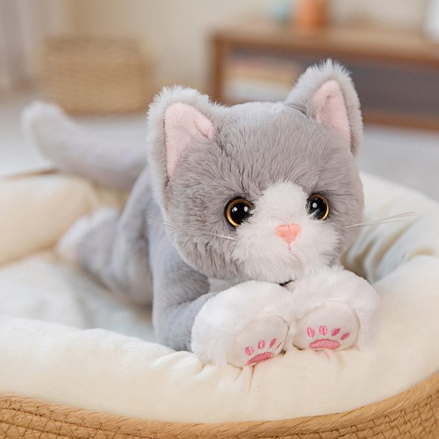 Gray Tabby Kitten Lifelike Lying Plush