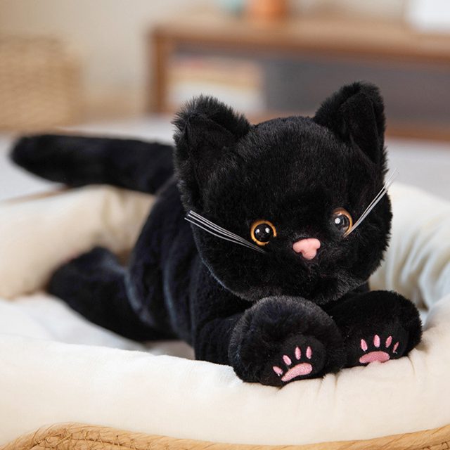 Midnight Black Kitten Lifelike Lying Plush
