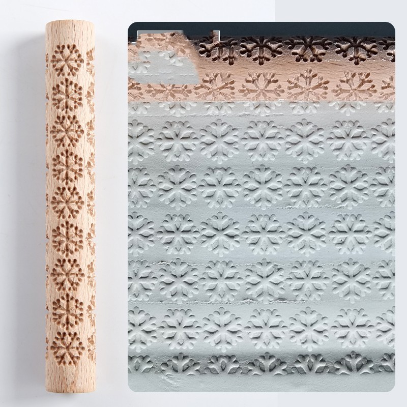 Snowflake Textured Wooden Embossing Rolling Pin