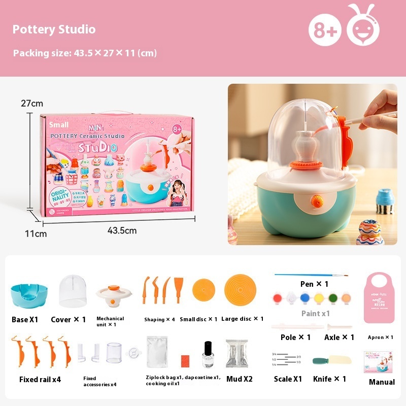 Kids Mini Pottery Ceramic Studio Kit with Dome & Paints