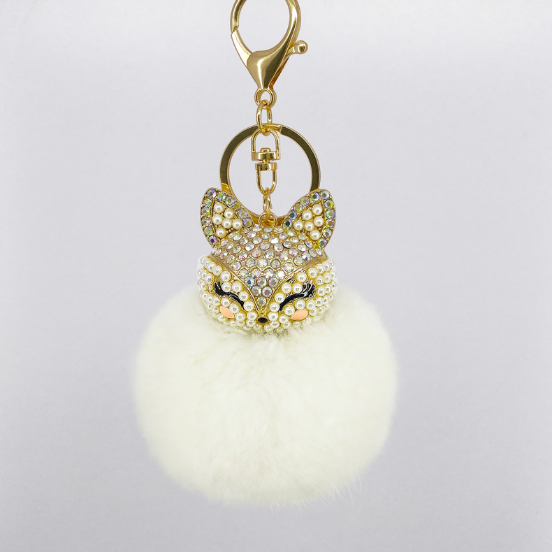 Fluffy Cat Rhinestone Pom Keychain — photo 4