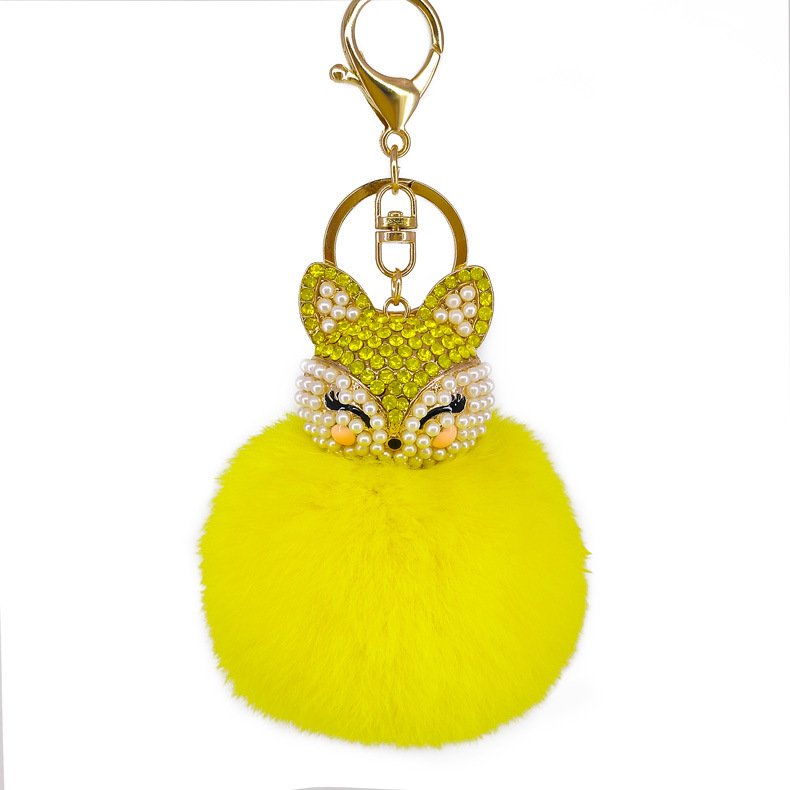 Fluffy Cat Rhinestone Pom Keychain — photo 3