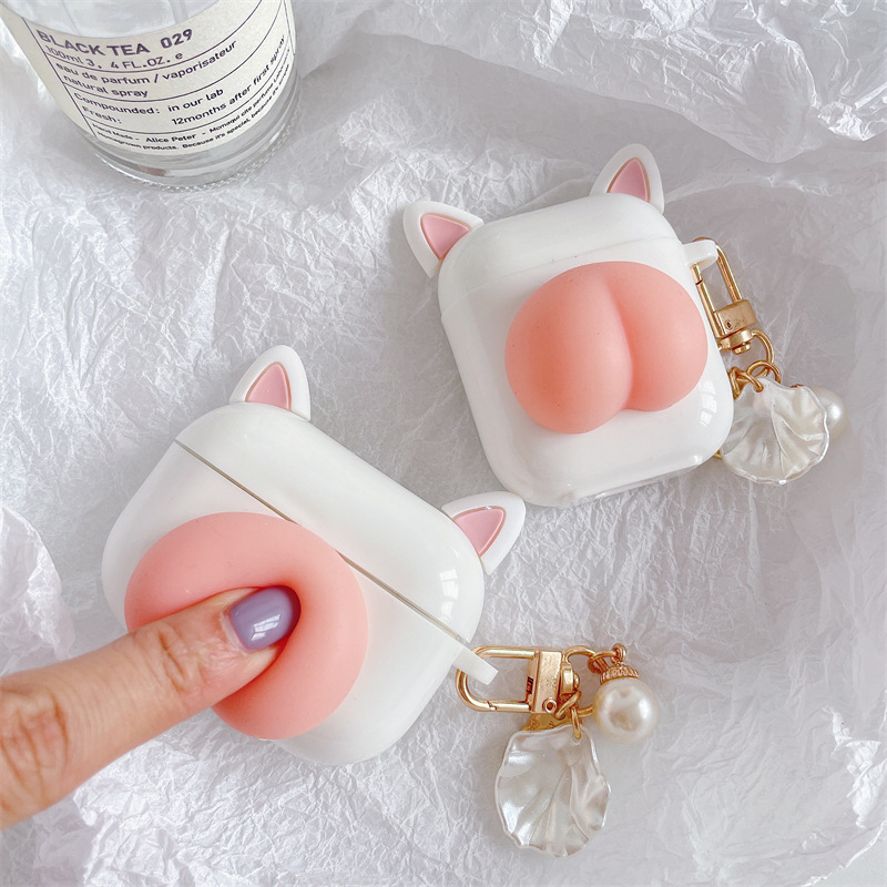 Cat Ear Squishy Peach Charm Earbud Case โ photo 3