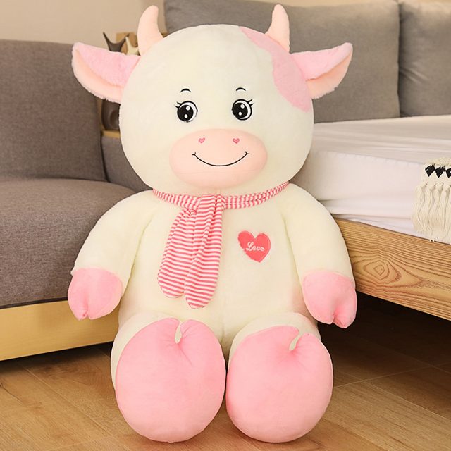 Pink Heart Scarf Cow Plush