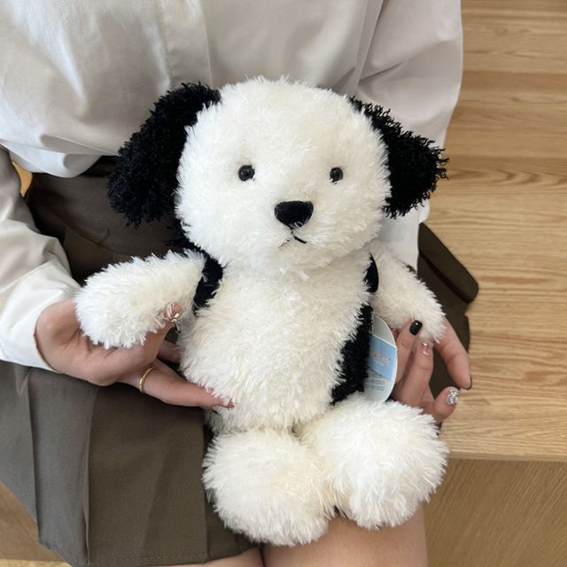 Curly Black & White Puppy Plush 35cm
