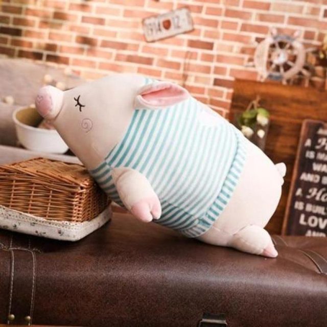 Chubby Sleepy Pig in a Striped Tee