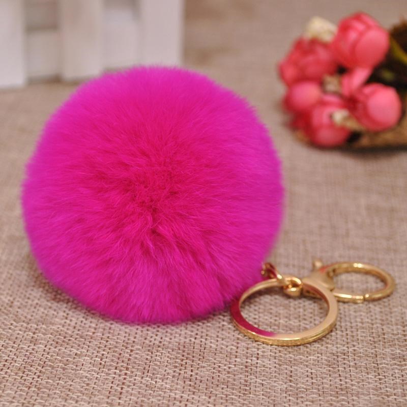 Fluffy Rex Rabbit Fur Pom Keychain