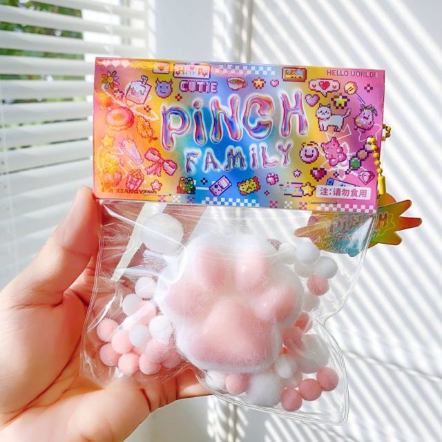 White Kitty Paw Squishy Charm in Bead Bag