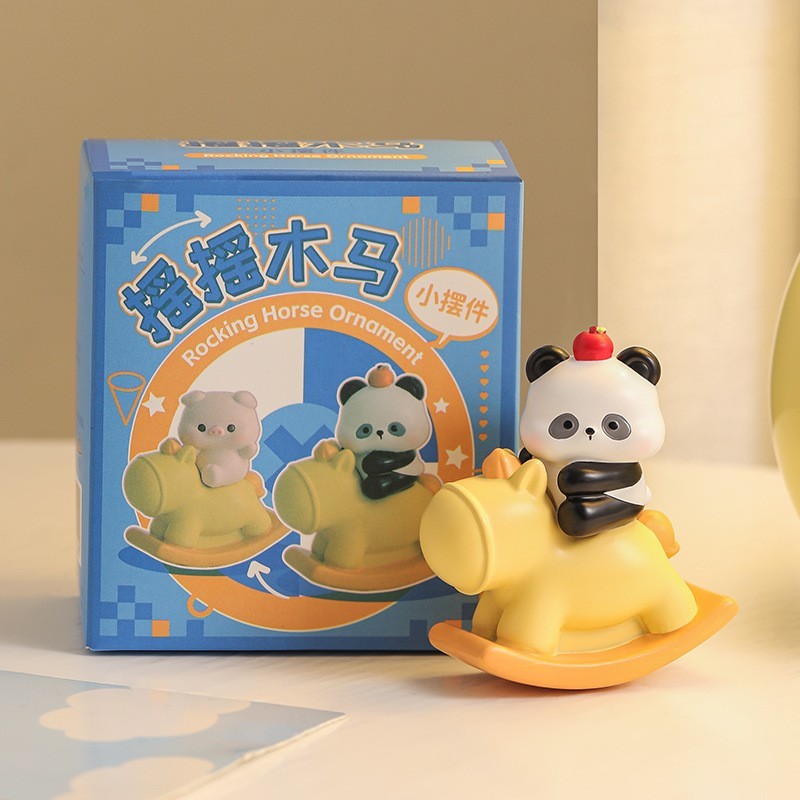 Panda on Rocking Horse Vinyl Figurine Ornament