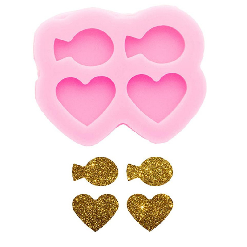 Fish & Heart Silicone Earring Molds, 4-Cavity