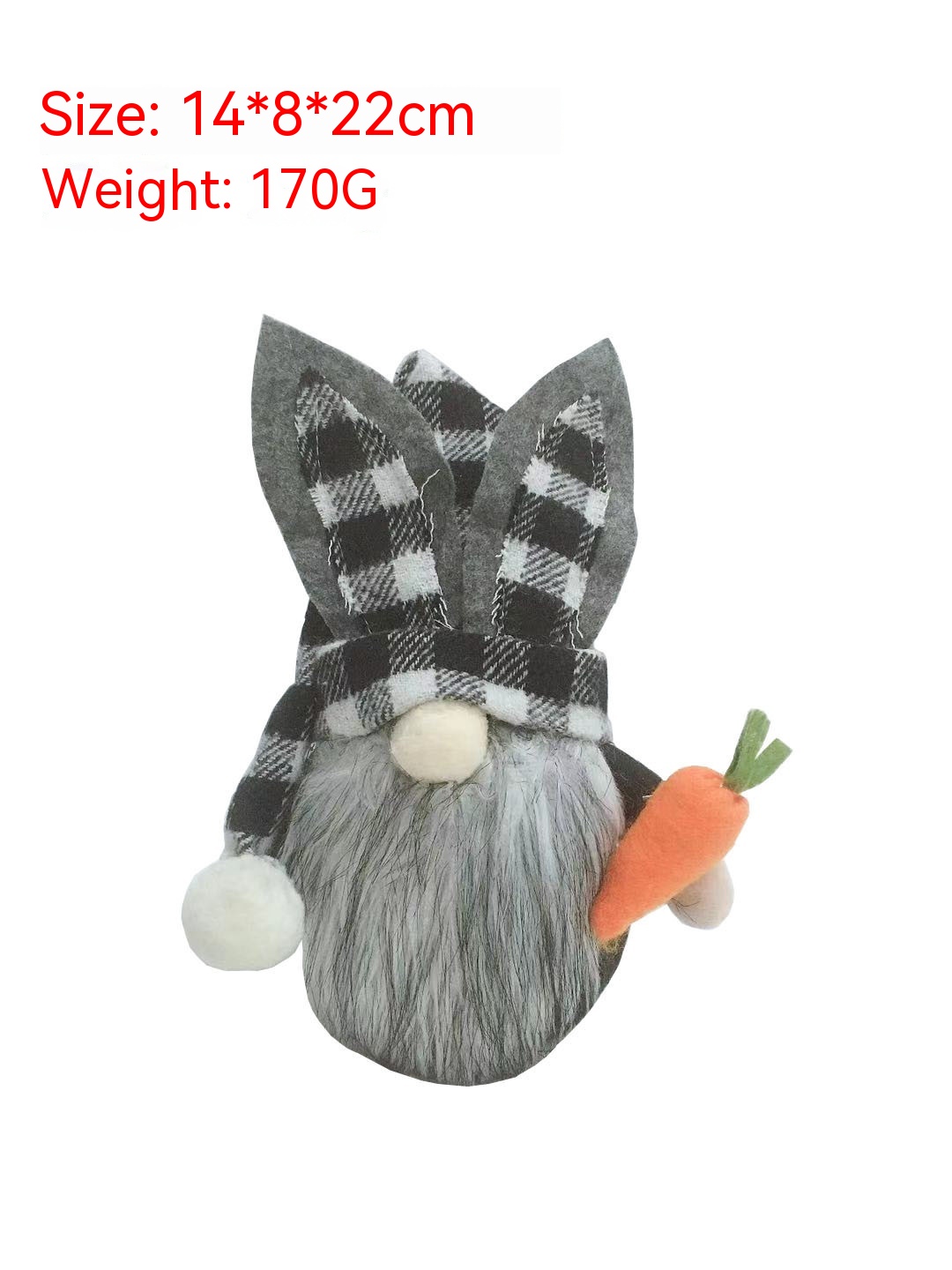 Plaid Bunny-Ear Gnome With Carrot โ photo 3
