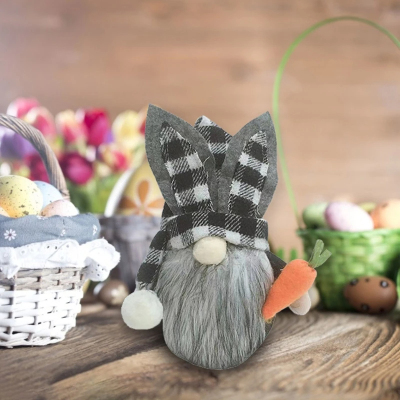 Plaid Bunny-Ear Gnome With Carrot