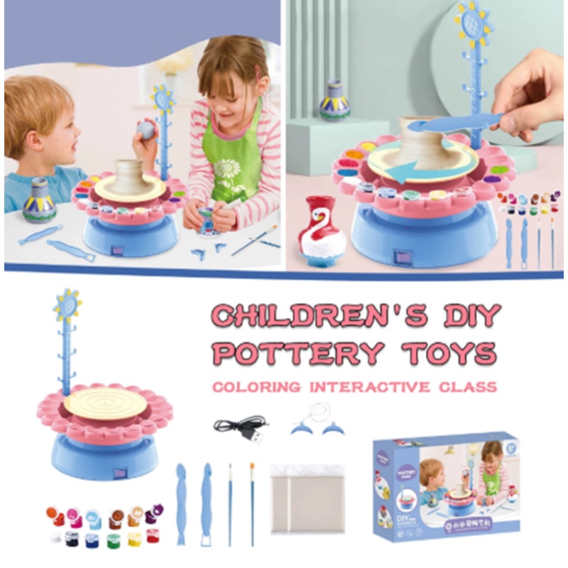Kids' DIY Pottery Wheel Kit with Paints & Tools