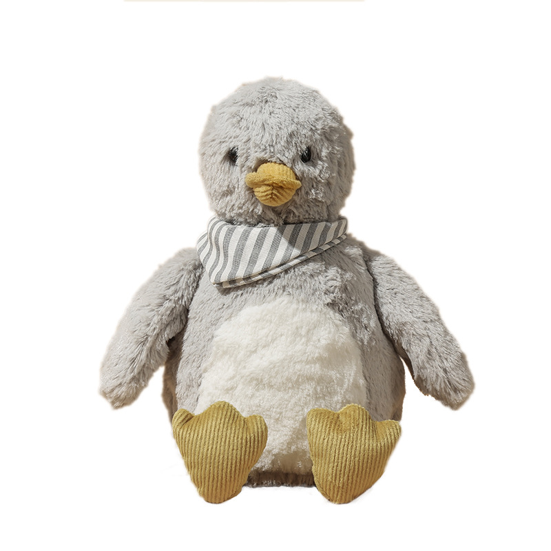 Cozy Grey Penguin in a Striped Scarf Plush