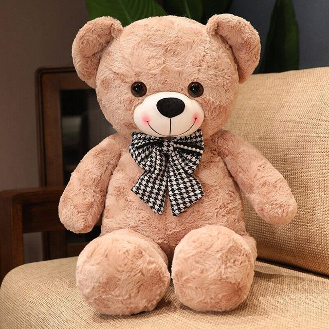 Giant Khaki Teddy Bear With Houndstooth Bow โ photo 3
