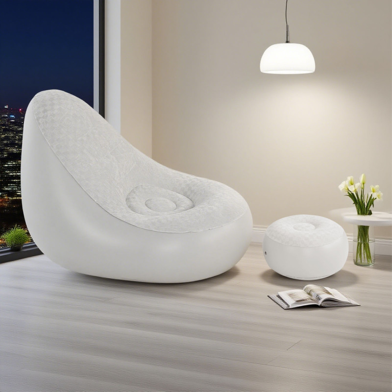Flocked Inflatable Lounge Chair with Ottoman