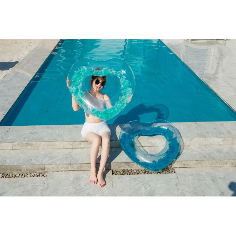 Clear Heart Swim Ring with Floating Feathers โ photo 3