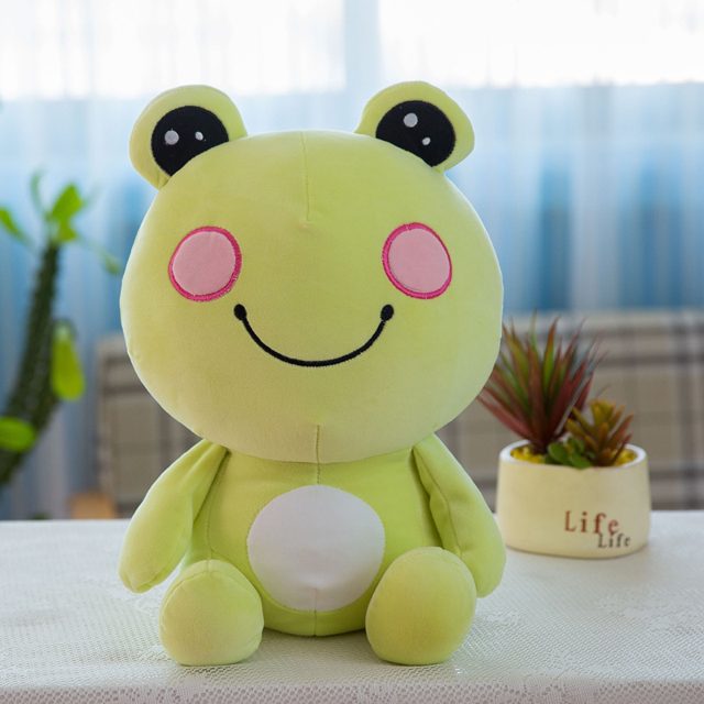 Smiley Green Frog Plush With Pink Cheeks