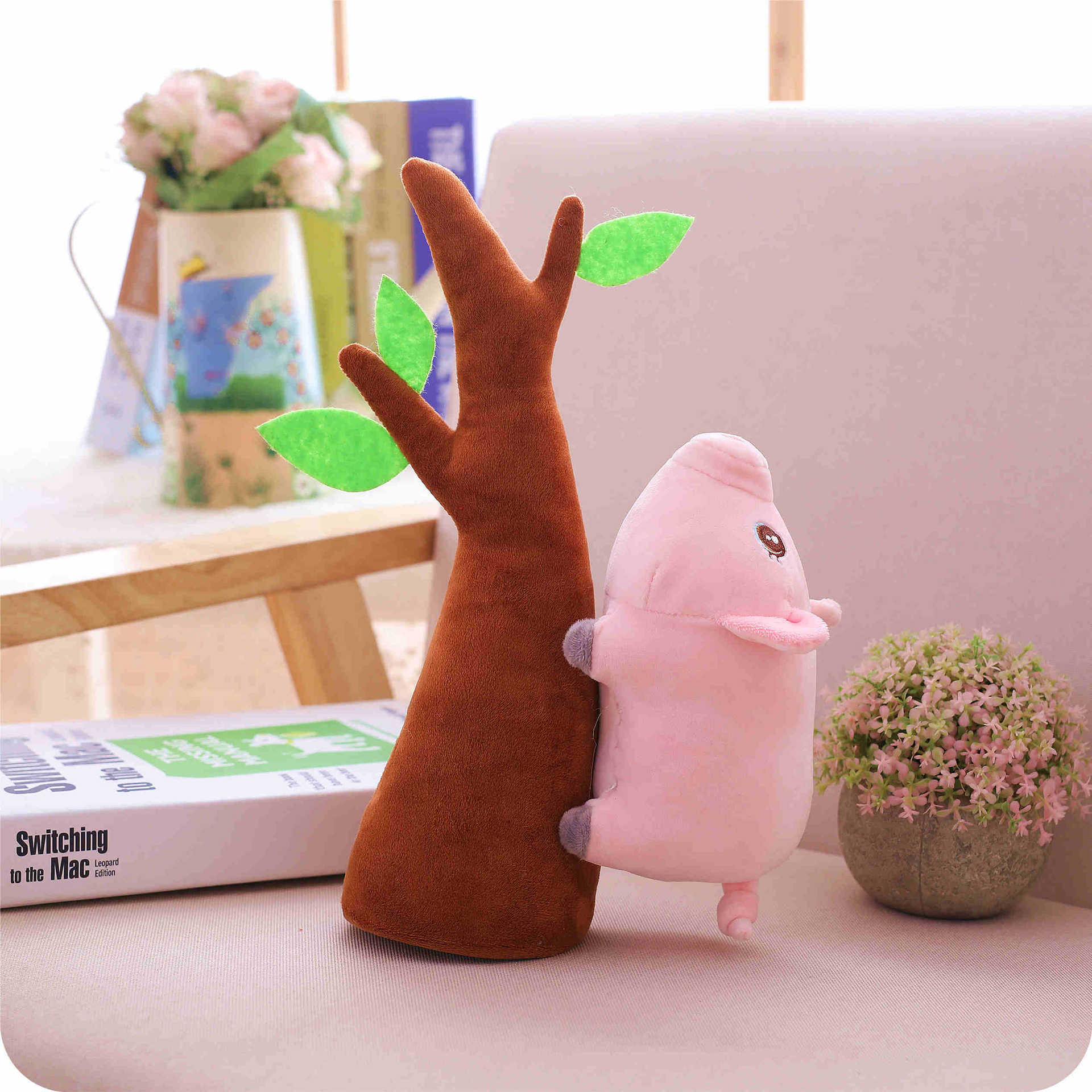 Pink Mole Plush With Felt Tree