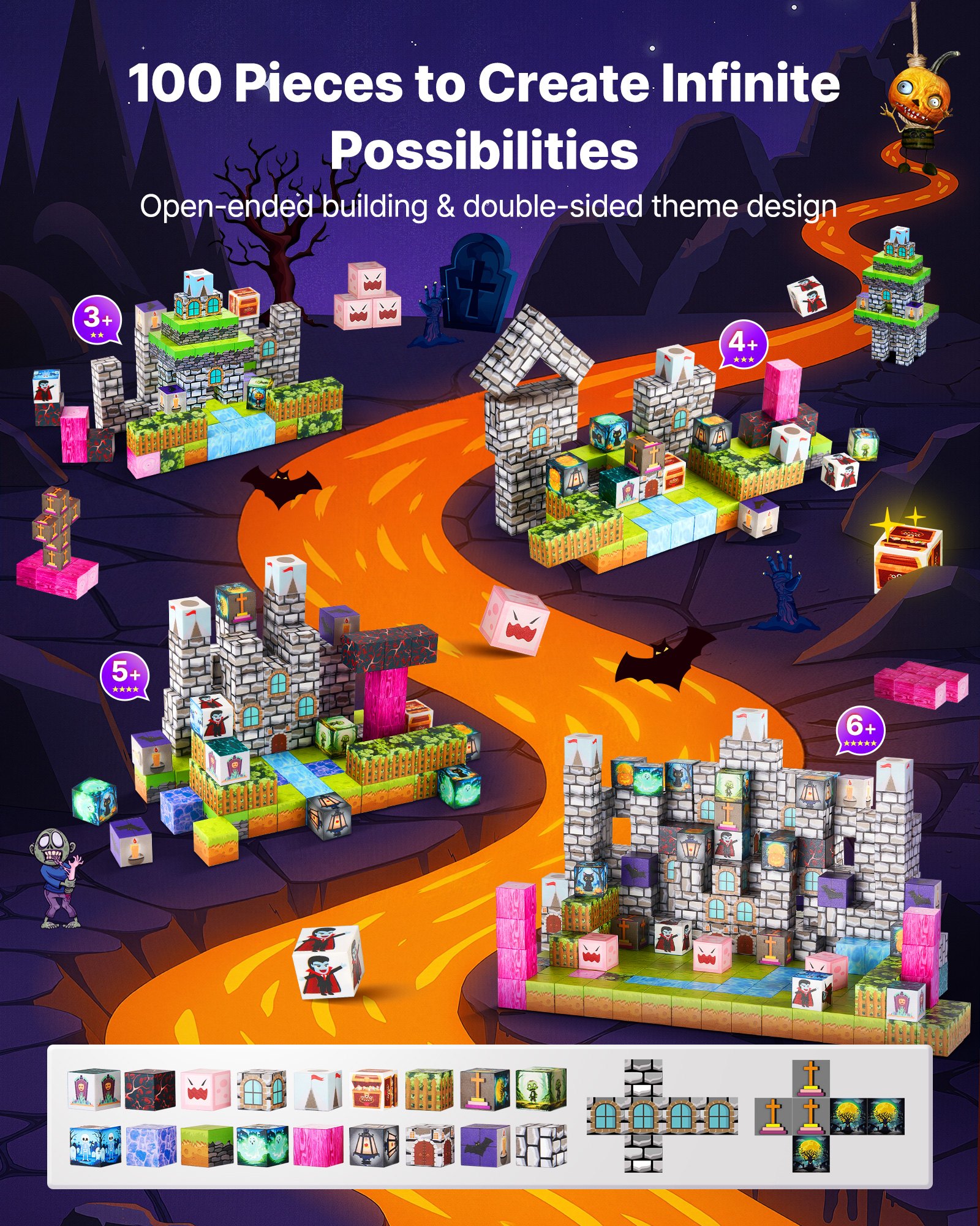 Magnetic Building Blocks, 100-Piece Spooky Set — photo 3