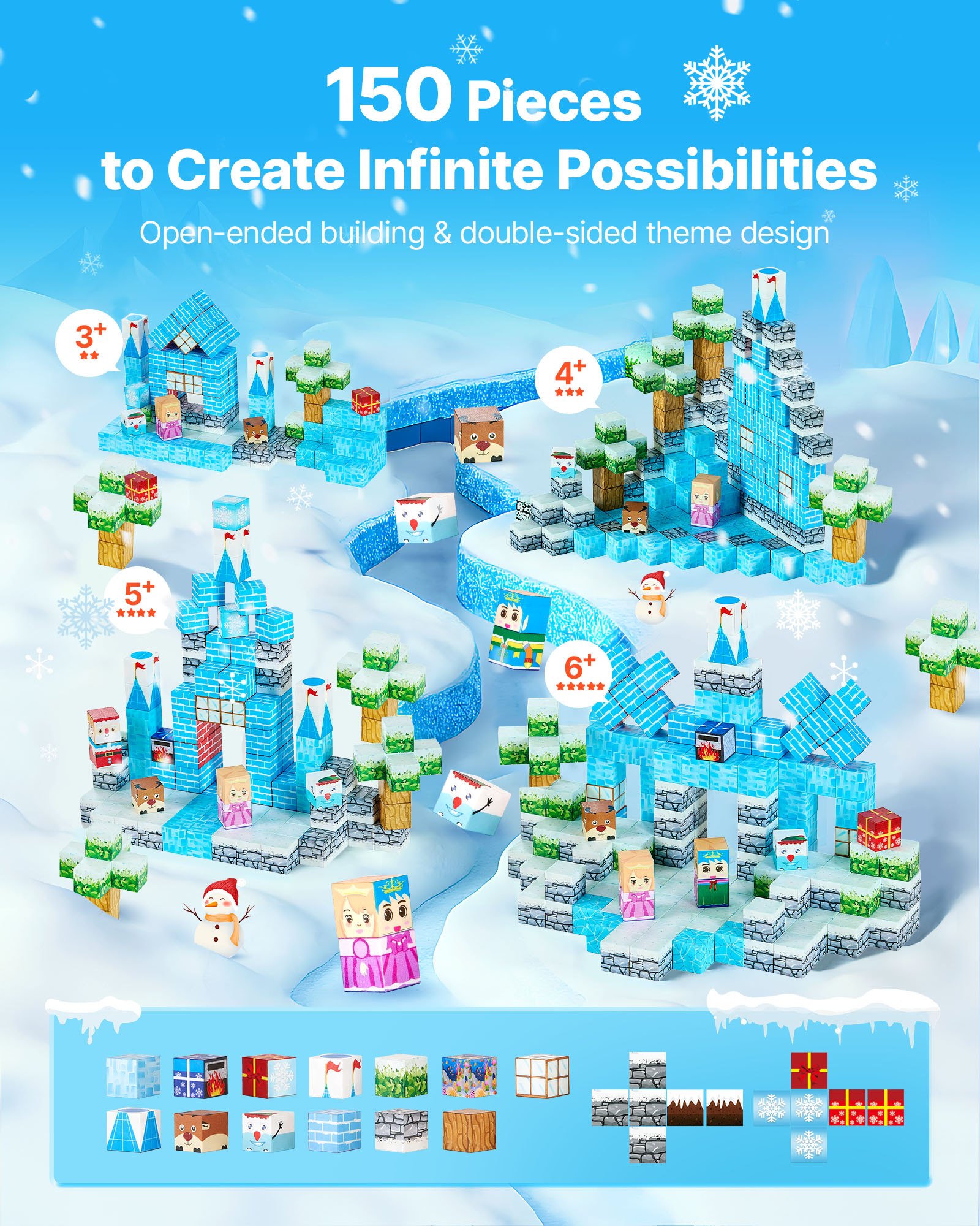Magnetic Building Blocks Set, 150 Pieces — photo 4