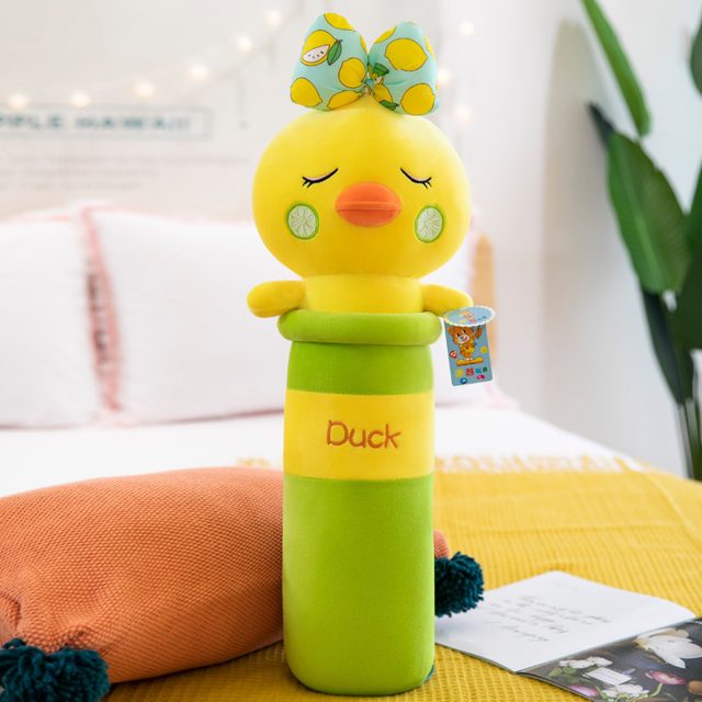 Lemon-Bow Duck Long Bolster Pillow Plush 65cm
