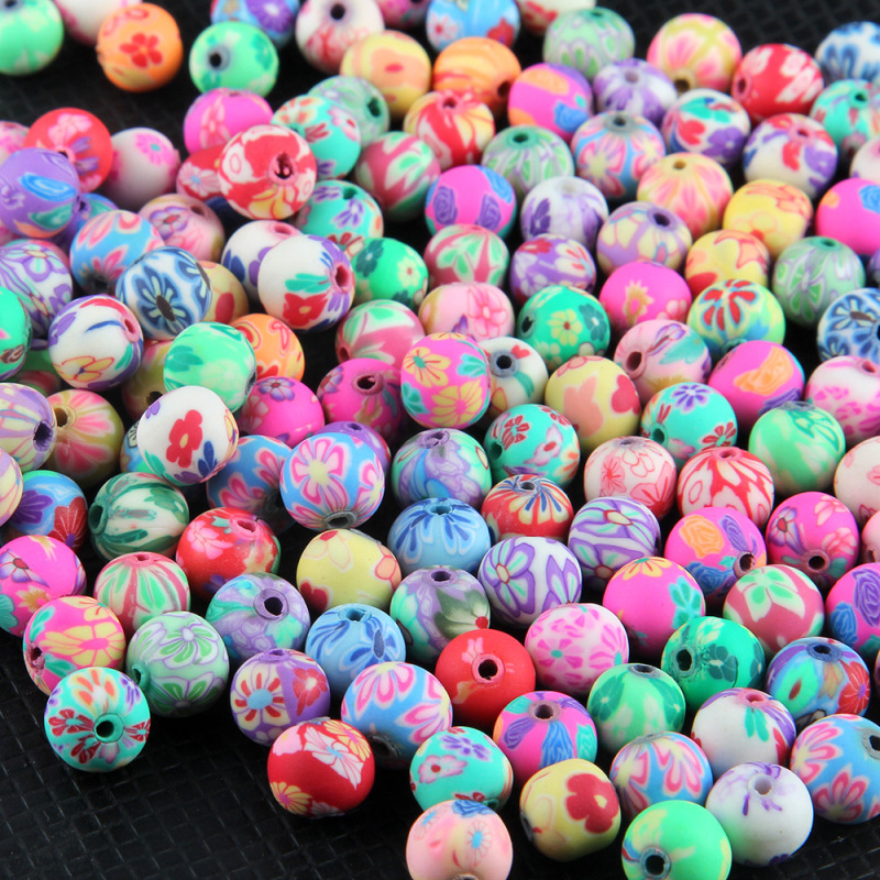 Floral Polymer Clay Round Beads (Mixed Colors)