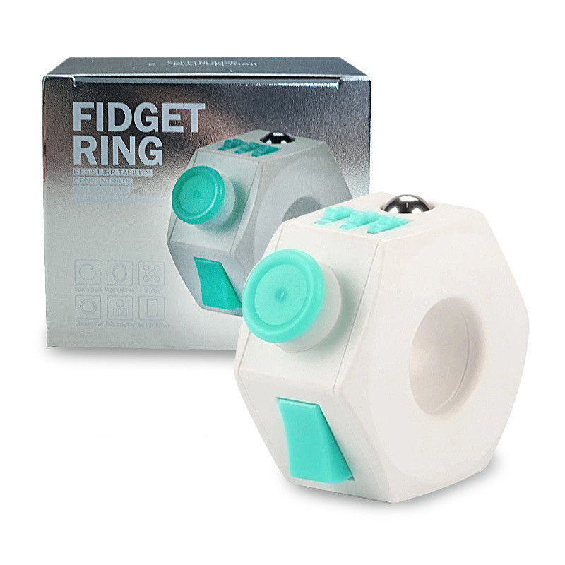 Hexagon Fidget Ring Toy with Spinner & Buttons
