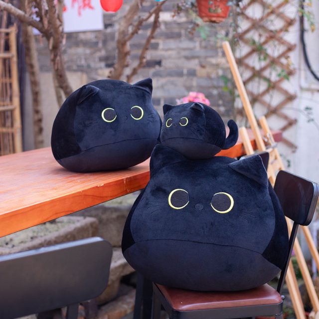 Round Black Cat Pillow Plush
