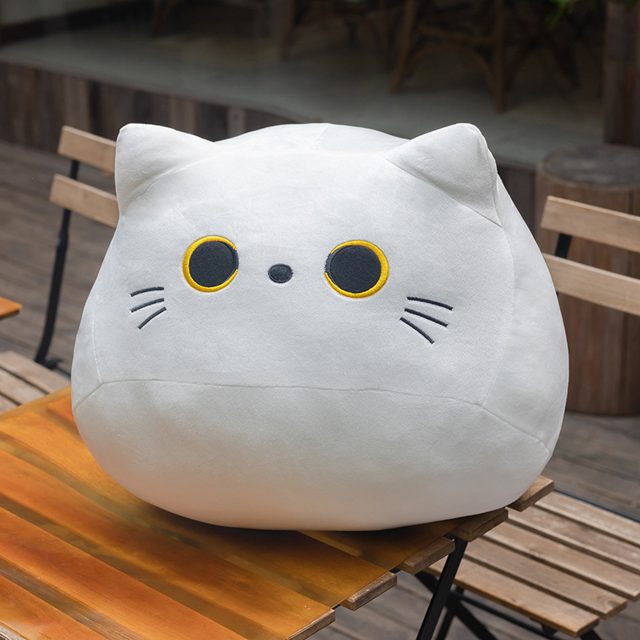 Round White Cat Pillow Plush, Golden Eyes โ photo 3