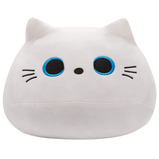 Round White Cat Pillow Plush, Blue Eyes โ photo 2