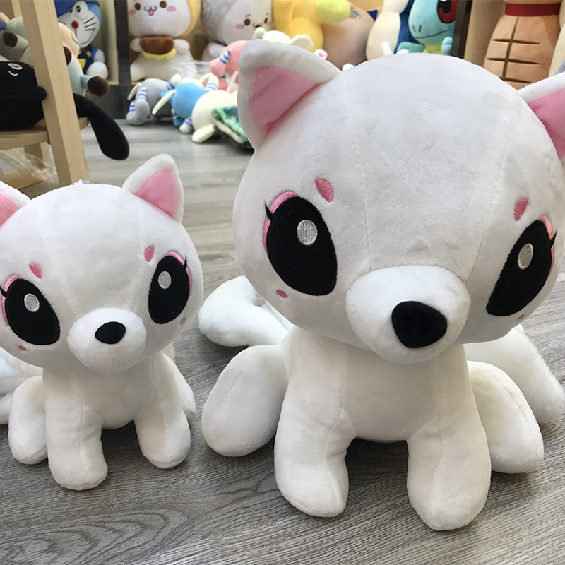 White Fox Plush With Pink Accents