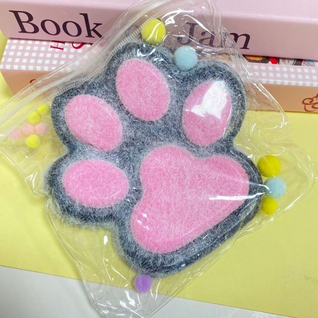 Fuzzy Grey Cat Paw Squeeze Toy With Pink Pads