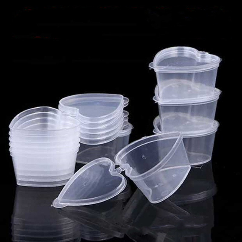 Heart-Shaped Clear Slime Storage Cups with Lids