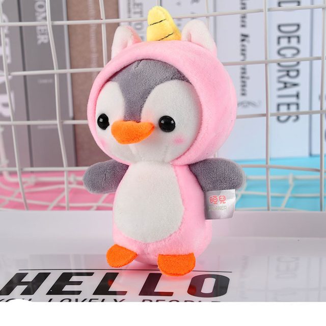 Penguin in a Pink Unicorn Hood Plush Keychain
