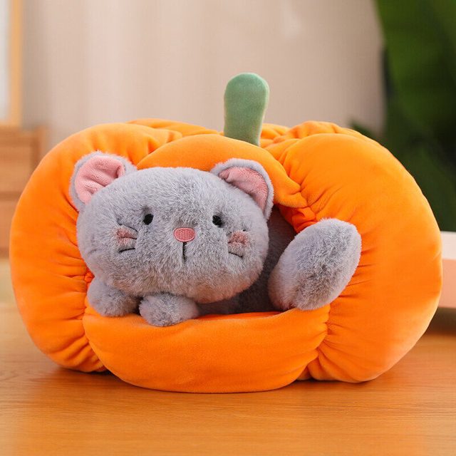 Kitty-in-a-Pumpkin Plush Bed