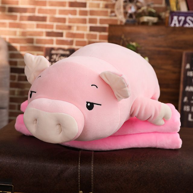 Sleepy Piggy Body Pillow With Blanket, Pink 110cm